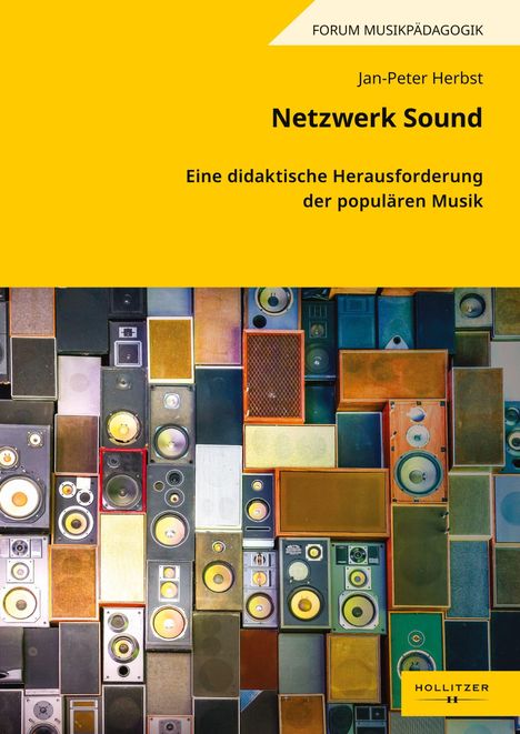 FORUM MUSIKPÄDAGOGIK oben, "Netzwerk Sound" von Jan-Peter Herbst. Lautsprecher in verschiedenen Farben und Größen unten.