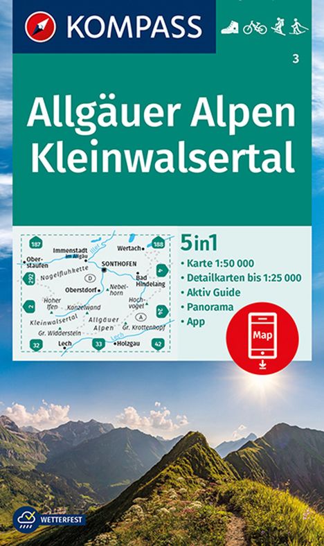 KOMPASS Wanderkarte 3 Allgäuer Alpen, Kleinwalsertal 1:50.00, Karten