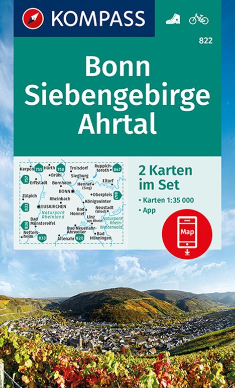 KOMPASS Wanderkarten-Set 822 Bonn, Siebengebirge, Ahrtal (2 Karten) 1:35.000, Karten