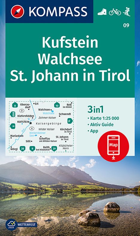 KOMPASS Wanderkarte 09 Kufstein, Walchsee, St. Johann in Tirol 1:25.000, Karten