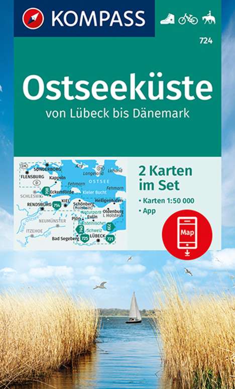 KOMPASS Wanderkarten-Set 724 Ostseeküste von Lübeck bis Dänemark (2 Karten) 1:50.000, Diverse