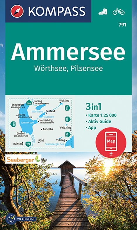 KOMPASS Wanderkarte 791 Ammersee, Wörthsee, Pilsensee 1:25.000, Karten