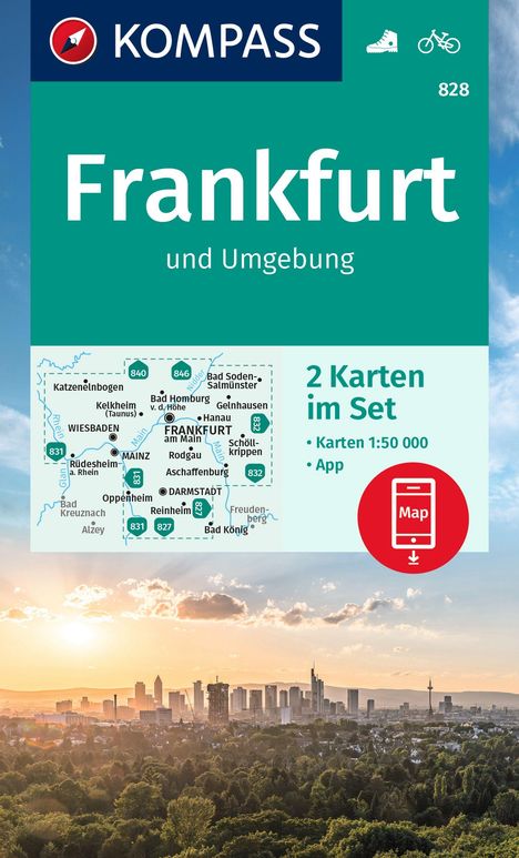 KOMPASS Wanderkarten-Set 828 Frankfurt u.Umgebung (2 Karten) 1:50.000, Karten