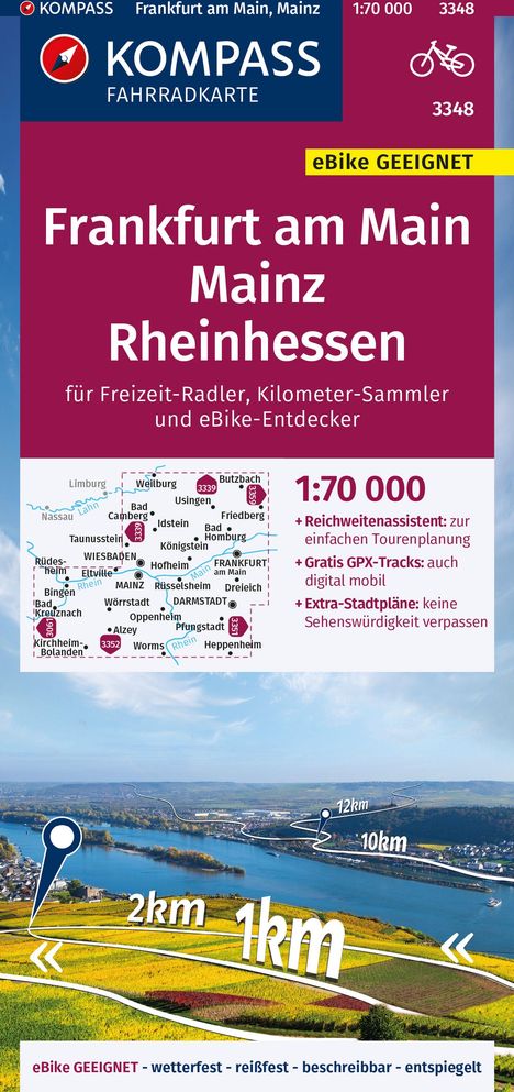 KOMPASS Fahrradkarte 3348 Frankfurt a.M., Mainz, Rheinhessen 1:70.000, Karten