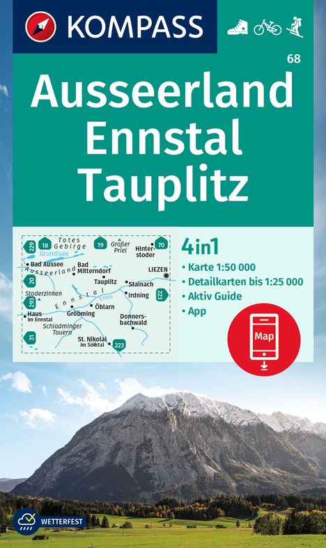 KOMPASS Wanderkarte 68 Ausseerland, Ennstal, Tauplitz 1:50.000, Karten