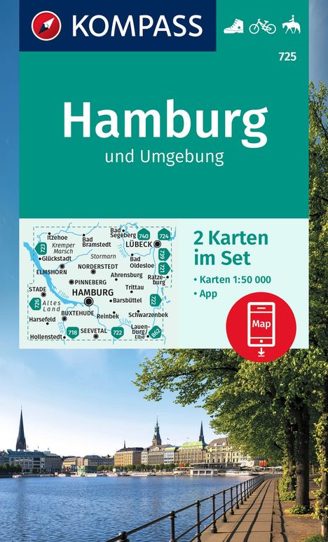 KOMPASS Wanderkarten-Set 725 Hamburg und Umgebung (2 Karten) 1:50.000, Karten