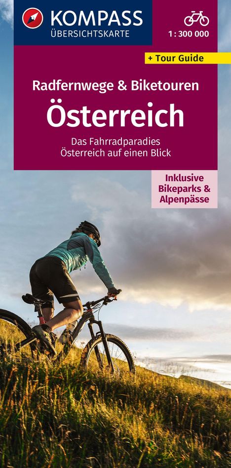 KOMPASS Radfernwegekarte Radfernwege &amp; Biketouren Österreich - Übersichtskarte 1:300.000, Karten