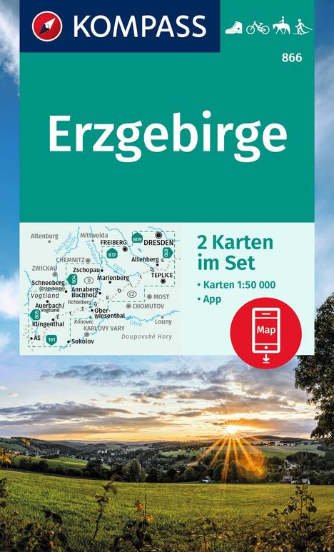 KOMPASS Wanderkarten-Set 866 Erzgebirge (2 Karten) 1:50.000, Karten