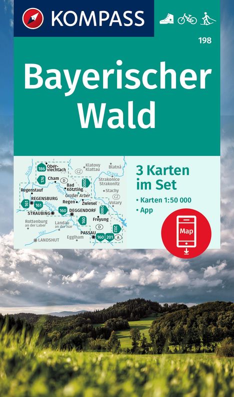 KOMPASS Wanderkarten-Set 198 Bayerischer Wald (3 Karten) 1:50.000, Karten