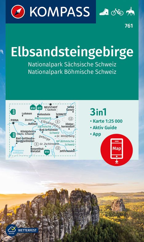KOMPASS Wanderkarte 761 Elbsandsteingebirge, Nationalpark Sächsische Schweiz, Nationalpark Böhmische Schweiz 1:25.000, Karten