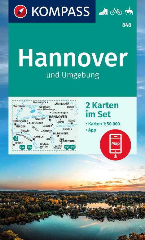 KOMPASS Wanderkarten-Set 848 Hannover und Umgebung (2 Karten) 1:50.000, Karten