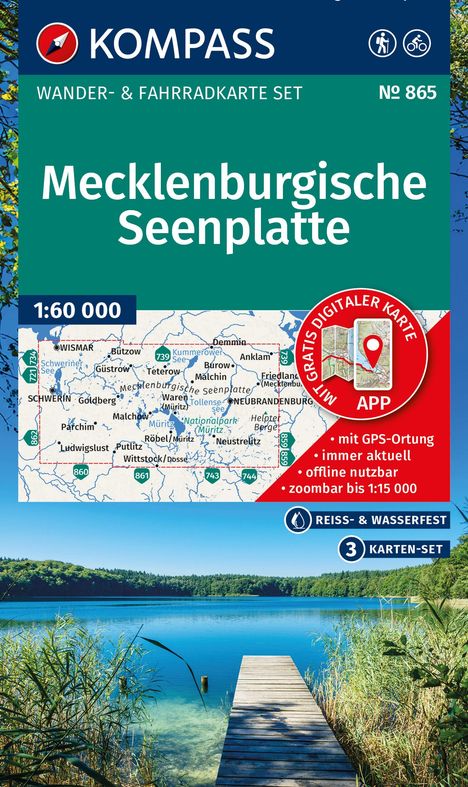 KOMPASS Wanderkarten-Set 865 Mecklenburgische Seenplatte (3 Karten) 1:60.000, Karten