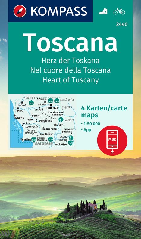KOMPASS Wanderkarten-Set 2440 Toscana, Herz der Toskana, Nel cuore della Toscana, Heart of Tuscany (4 Karten) 1:50.000, Karten