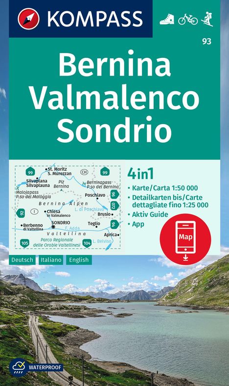 KOMPASS Wanderkarte 93 Bernina, Valmalenco, Sondrio 1:50.000, Karten