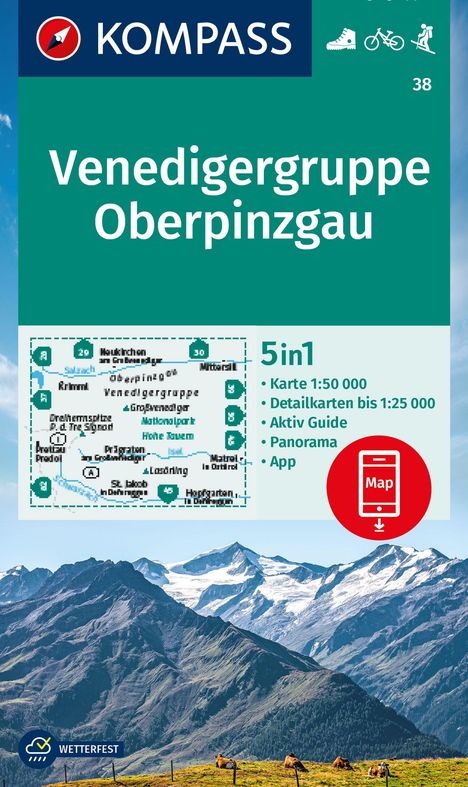 KOMPASS Wanderkarte 38 Venedigergruppe, Oberpinzgau 1:50.000, Karten