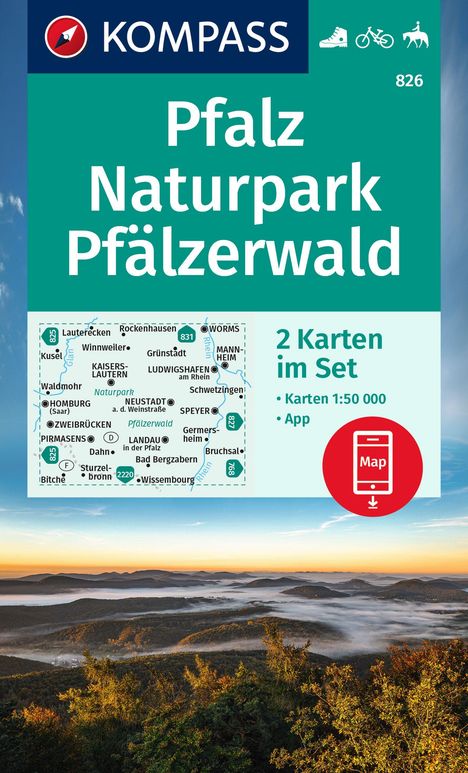 KOMPASS Wanderkarten-Set 826 Pfalz, Naturpark Pfälzerwald (2 Karten) 1:50.000, Karten