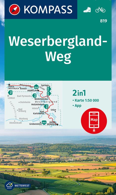 KOMPASS Wanderkarte 819 Weserbergland-Weg 1:50.000, Karten