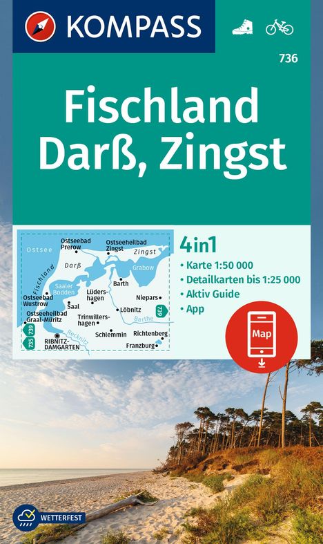 KOMPASS Wanderkarte 736 Fischland, Darß, Zingst 1:50.000, Karten