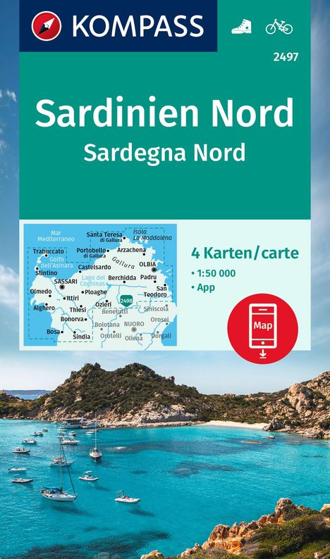 KOMPASS Wanderkarten-Set 2497 Sardinien Nord / Sardegna Nord (4 Karten) 1:50.000, Karten