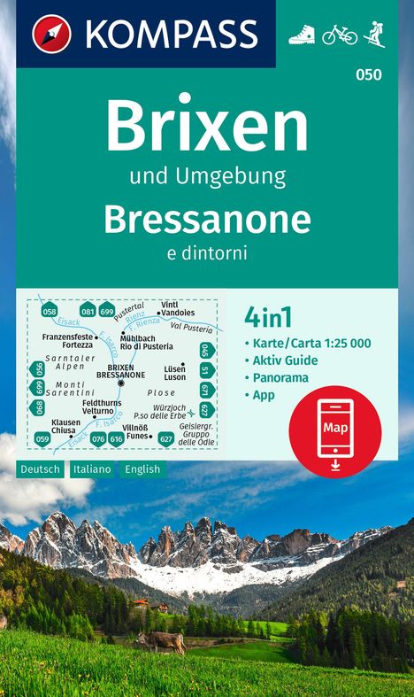 KOMPASS Wanderkarte 050 Brixen und Umgebung / Bressanone e dintorni 1:25.000, Karten