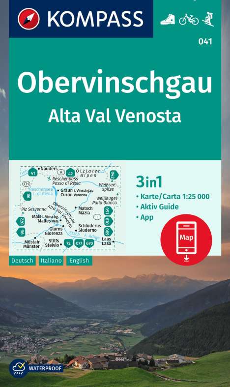 KOMPASS Wanderkarte 041 Obervinschgau / Alta Val Venosta 1:25.000, Karten