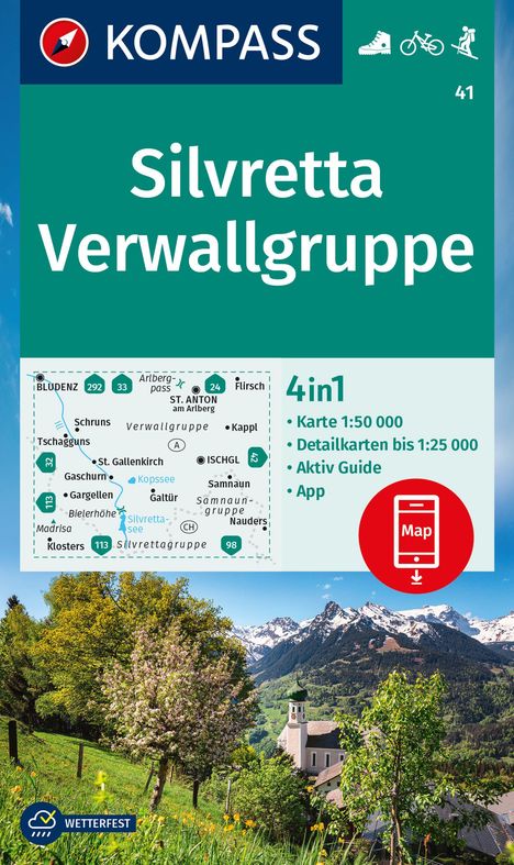 KOMPASS Wanderkarte 41 Silvretta, Verwallgruppe 1:50.000, Karten