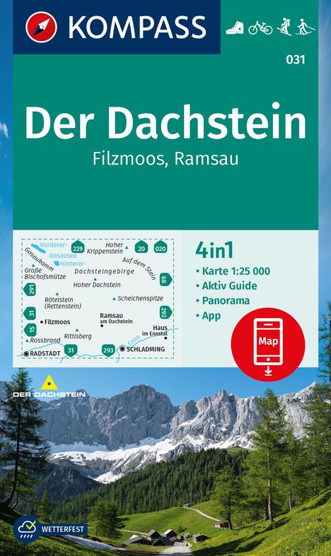 KOMPASS Wanderkarte 031 Der Dachstein, Ramsau, Filzmoos 1:25.000, Karten