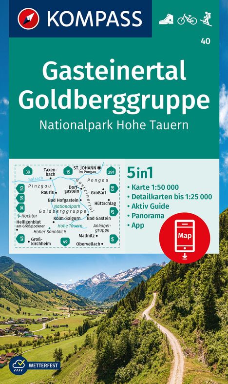 KOMPASS Wanderkarte 40 Gasteinertal, Goldberggruppe, Nationalpark Hohe Tauern 1:50.000, Karten