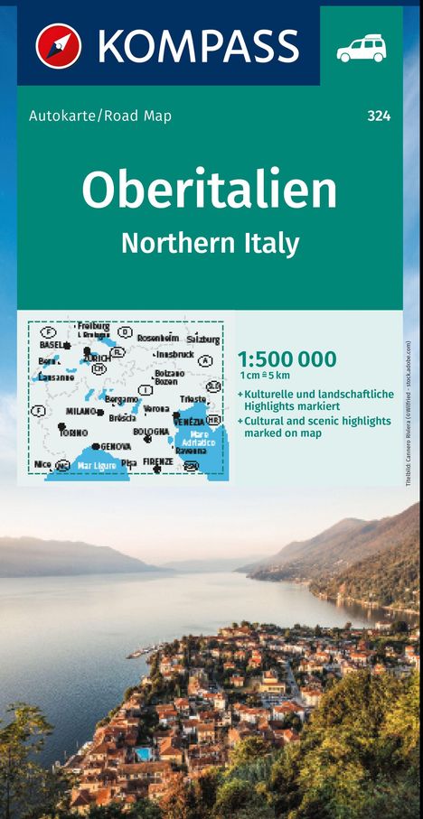 KOMPASS Autokarte Oberitalien, Italia settentrionale, Northern Italy, Italie du Nord 1:500.000, Karten