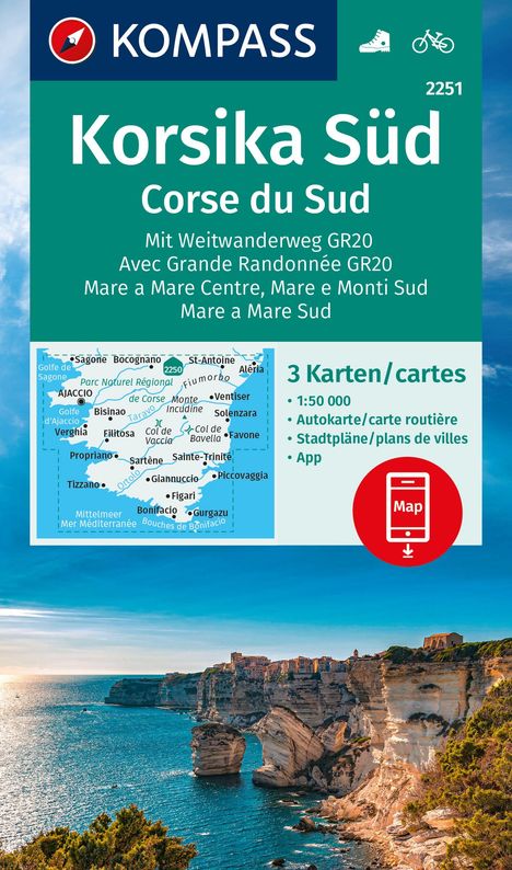 KOMPASS Wanderkarten-Set 2251 Korsika Süd. Mit Weitwanderweg GR20 / Corse du Sud. Avec Grande Randonnée GR20 (3 Karten) 1:50.000, Karten