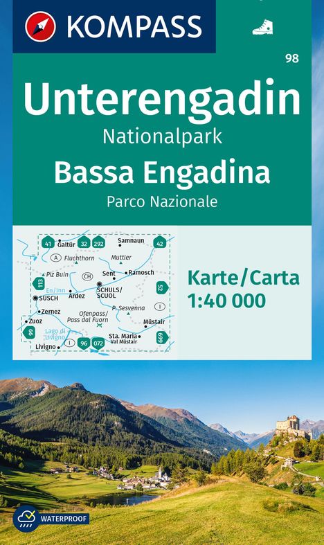 KOMPASS Wanderkarte 98 Unterengadin, Nationalpark / Bassa Engadina, Parco Nazionale 1:40.000, Karten