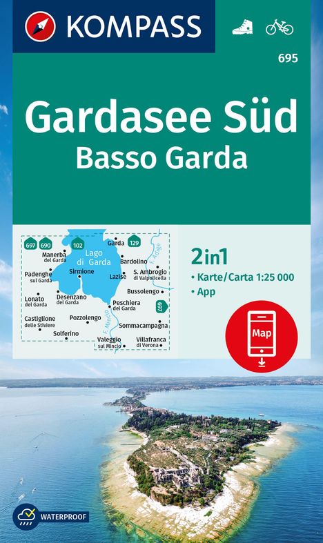 KOMPASS Wanderkarte 695 Gardasee Süd, Basso Garda 1:25.000, Karten