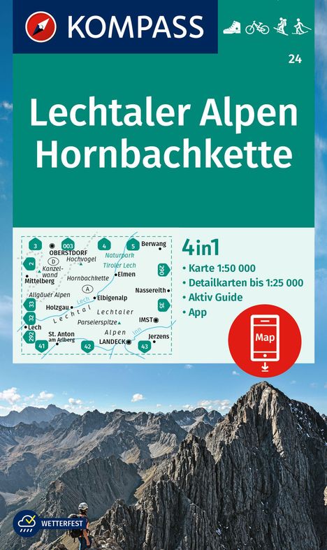 KOMPASS Wanderkarte 24 Lechtaler Alpen, Hornbachkette 1:50.000, Karten
