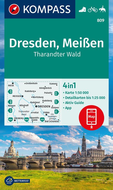 KOMPASS Wanderkarte 809 Dresden, Meißen, Tharandter Wald 1:50.000, Karten