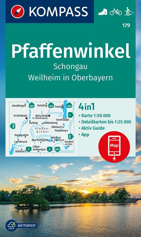 KOMPASS Wanderkarte 179 Pfaffenwinkel, Schongau, Weilheim i. OB 1:50.000, Karten