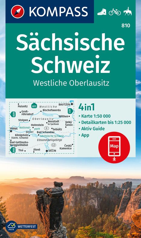 KOMPASS Wanderkarte 810 Sächsische Schweiz, Westliche Oberlausitz 1:50.000, Karten