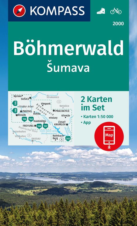 KOMPASS Wanderkarten-Set 2000 Böhmerwald, Sumava (2 Karten) 1:50.000, Karten