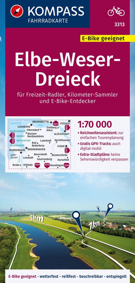 KOMPASS Fahrradkarte 3313 Elbe-Weser-Dreieck 1:70.000, Karten