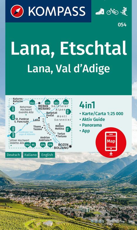 KOMPASS Wanderkarte 054 Lana, Etschtal / Lana, Val d´Adige 1:25.000, Karten