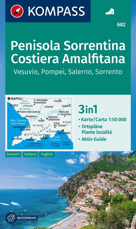 KOMPASS Wanderkarte 682 Penisola Sorrentina, Costiera Amalfitana, Vesuvio, Pompei, Salerno, Sorrento 1:50.000, Karten