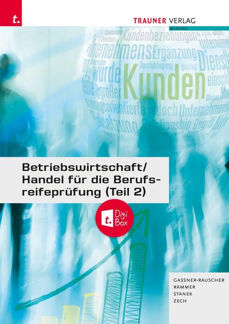 Text auf der Titelseite: Betriebswirtschaft/Handel für die Berufsreifeprüfung (Teil 2). Blau-grüne abstrakte Darstellung.