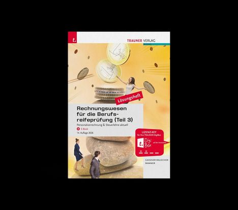 „Rechnungswesen für die Berufsreifeprüfung (Teil 3)“, Illustration mit Münzen und Menschen in Anzügen.