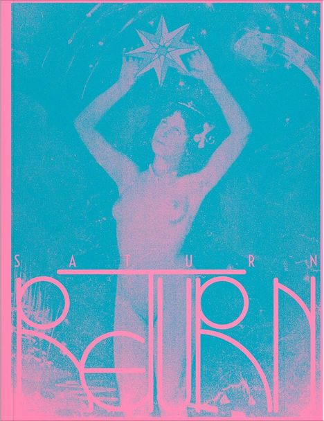 Text: "SATURN RETURN". Illustration in Rosa und Blau, Frau hält einen Stern.