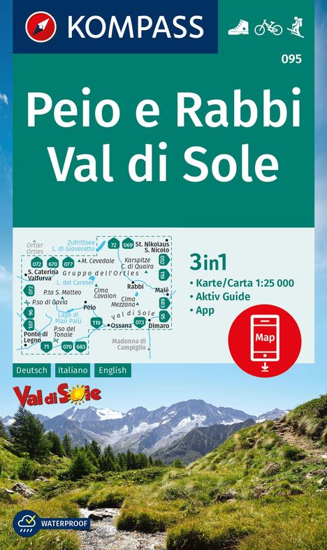 KOMPASS Wanderkarte 095 Peio e Rabbi, Val di Sole 1:25.000, Karten