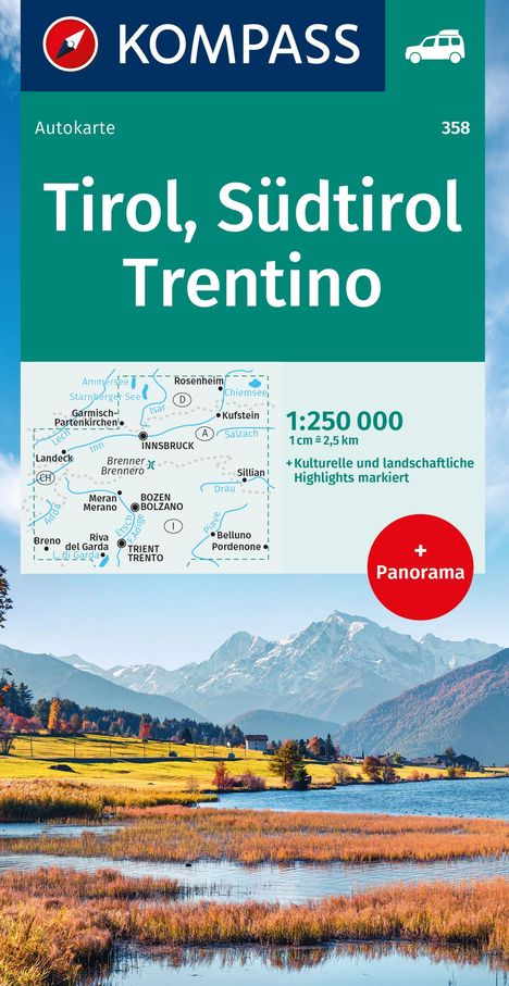 KOMPASS Autokarte Tirol, Südtirol, Trentino/Tirolo, Alto Adige, Trentino 1:250.000, Karten
