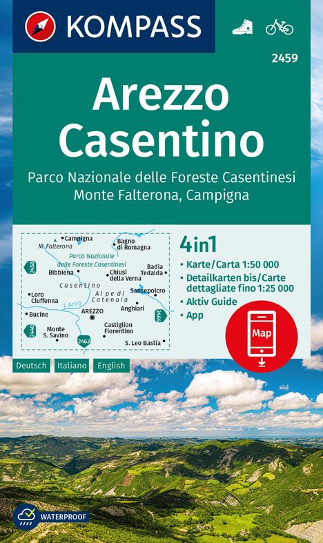 KOMPASS Wanderkarte 2459 Arezzo, Casentino, Parco Nazionale delle Foreste Casentinesi, Monte Falterona, Campigna 1:50.000, Karten