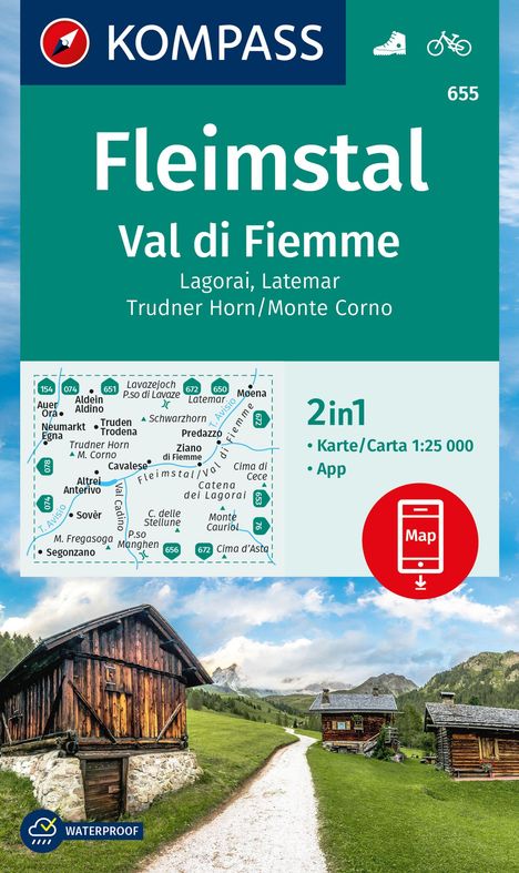 KOMPASS Wanderkarte 655 Fleimstal / Val di Fiemme, Lagorai, Latemar, Trudner Horn, Monte Corno 1:25.000, Karten