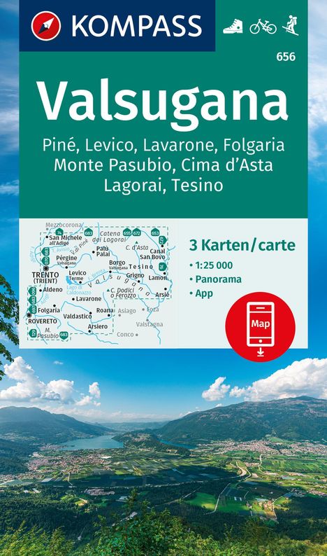 KOMPASS Wanderkarten-Set 656 Valsugana, Pine, Levico, Lavarone, Folgaria, Monte Pasubio, Cima d'Asta, Lagorai, Tesino (3 Karten) 1:25.000, Karten