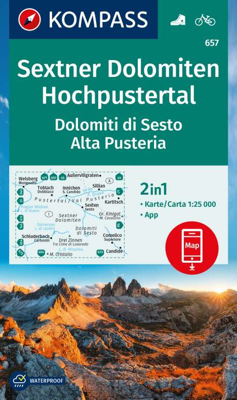 KOMPASS Wanderkarte 657 Sextner Dolomiten, Hochpustertal / Dolomiti di Sesto, Alta Pusteria 1:25.000, Karten
