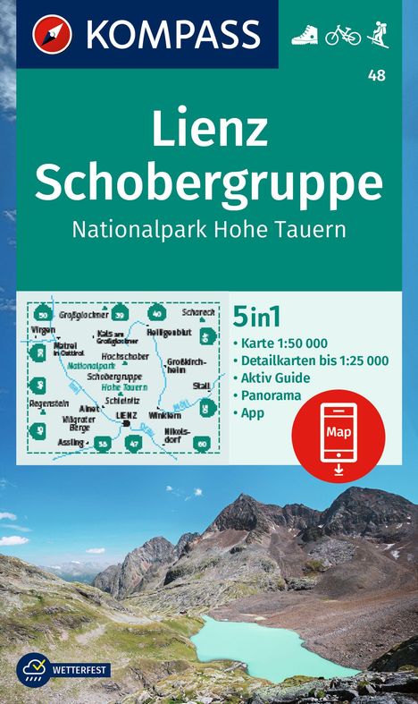 KOMPASS Wanderkarte 48 Lienz, Schobergruppe, Nationalpark Hohe Tauern 1:50.000, Karten